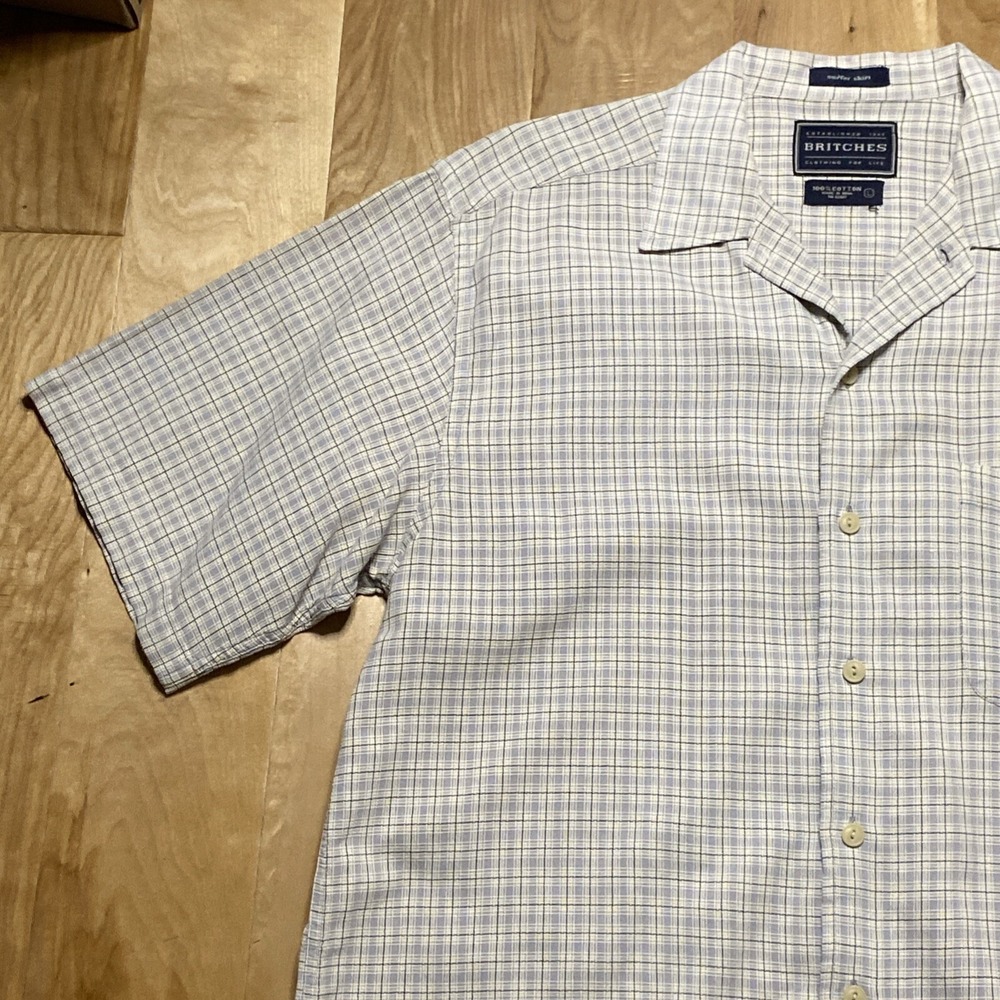 Britches Button Up Shirt Size Large Gray Men Surfer Shirt Chest 47" GUC - Picture 6 of 14